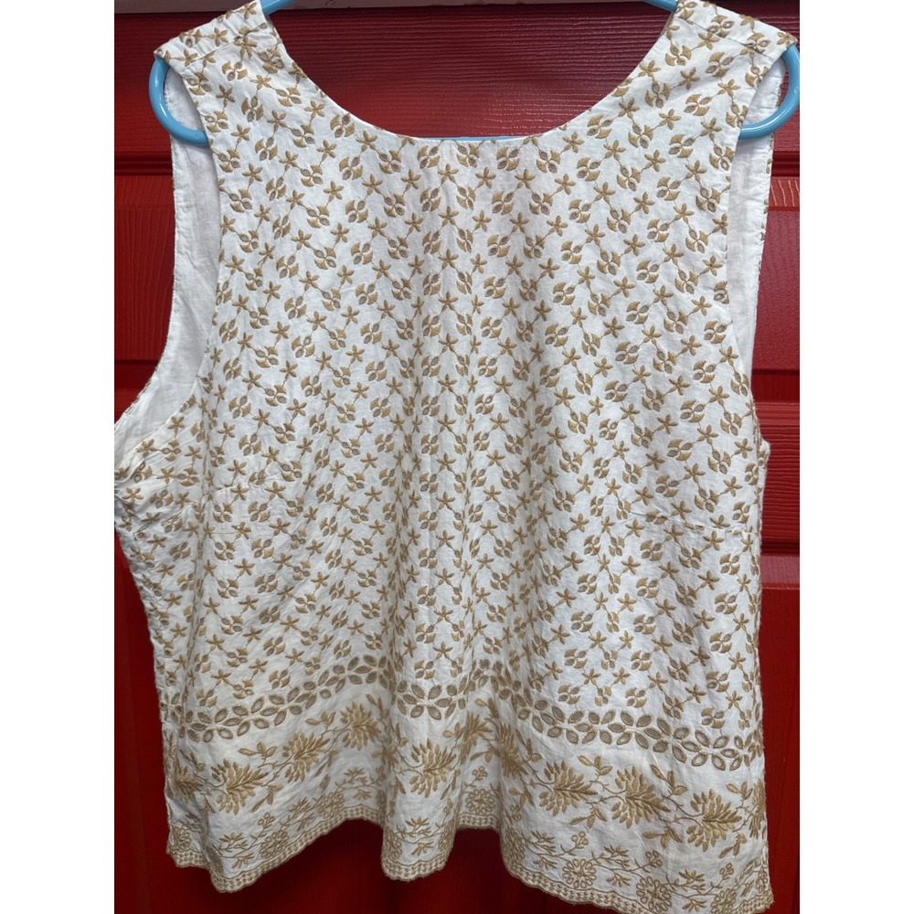 Loft White Gold Floral Eyelet Embroidered V-Neck Tank Top XXL Boho Lined